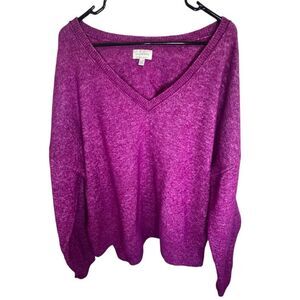 Lucky Brand Bright Magenta V-Neck Relaxed Fit Pullover Sweater